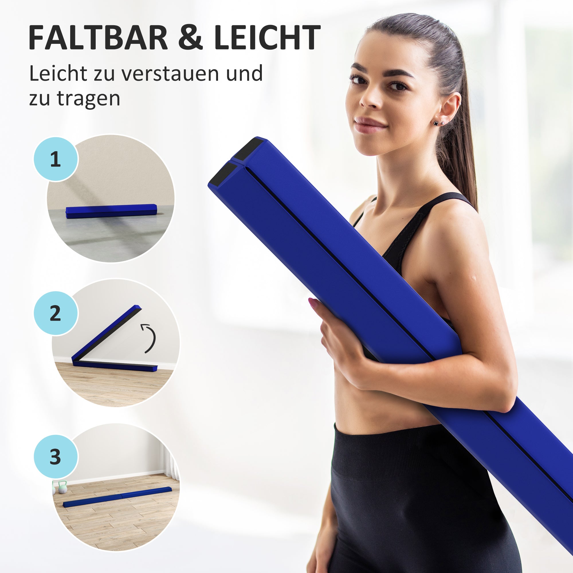 SPORTNOW 236 cm Folding Balance Beam, Portable Gymnastics Beam, Non-slip Balance Beam for Kids from 3 Years, Indoor & Outdoor, Blue
