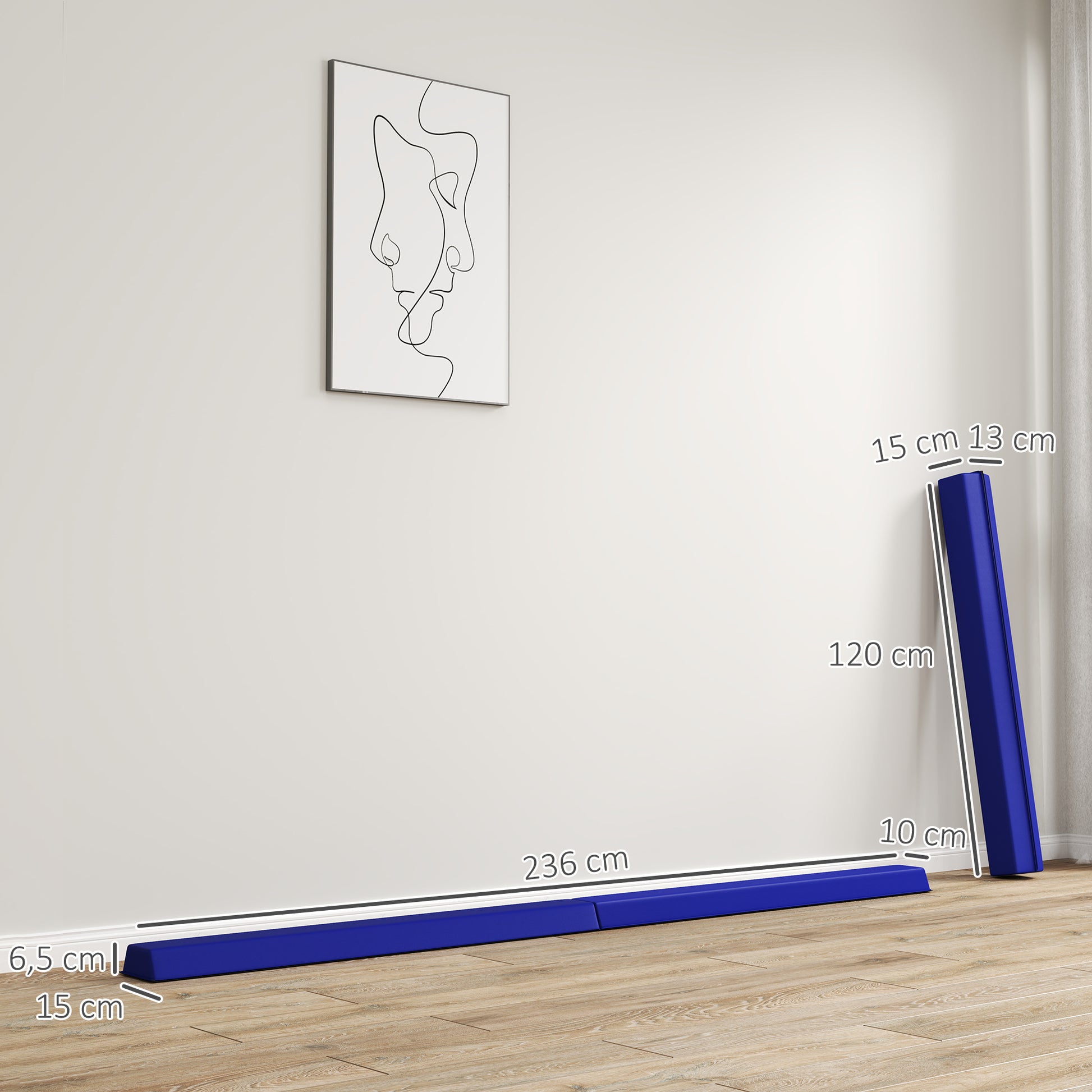 SPORTNOW 236 cm Folding Balance Beam, Portable Gymnastics Beam, Non-slip Balance Beam for Kids from 3 Years, Indoor & Outdoor, Blue