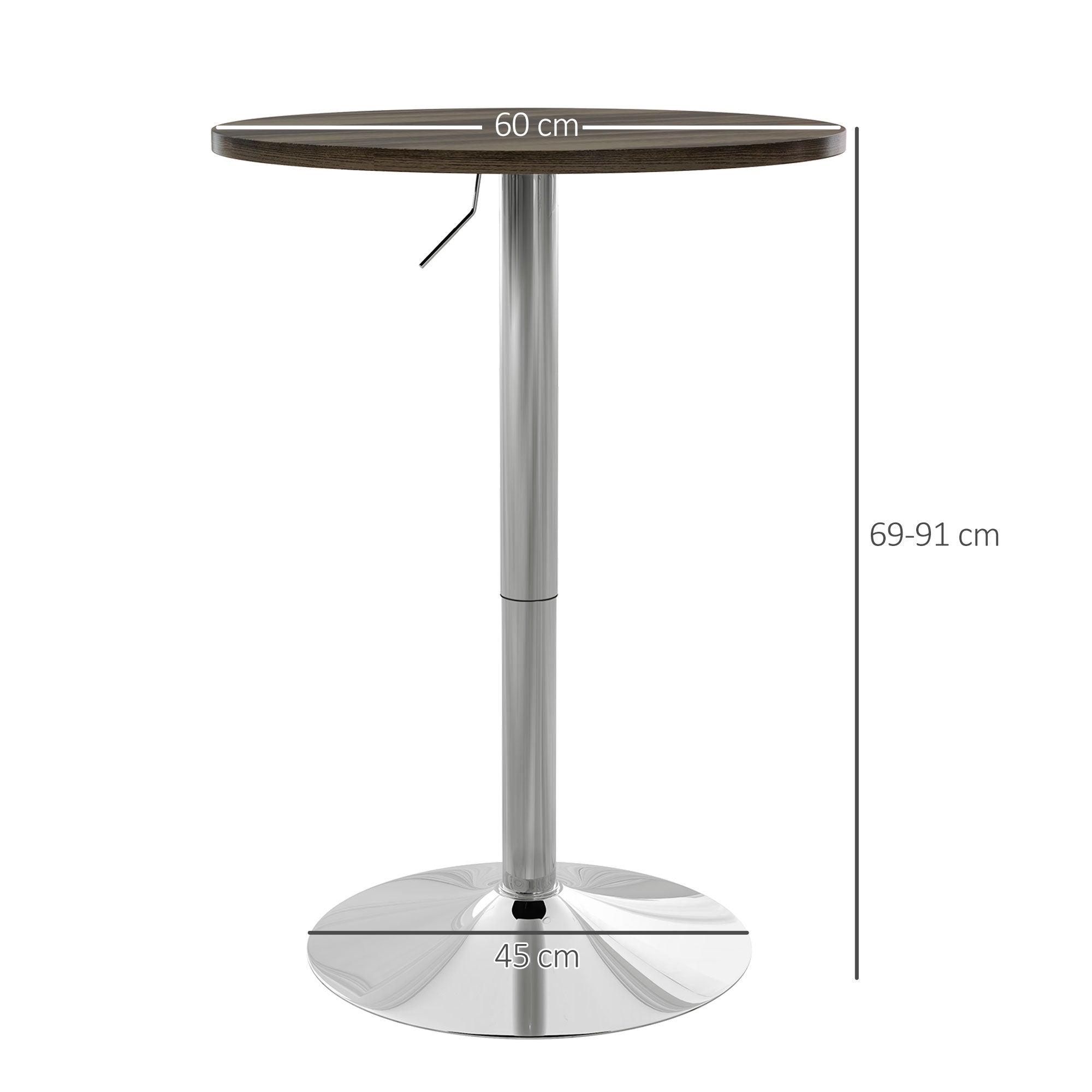 Round Adjustable Bar Table for 2, 27.2–35.8 in Height, 360° Swivel Top, Steel Base, Walnut