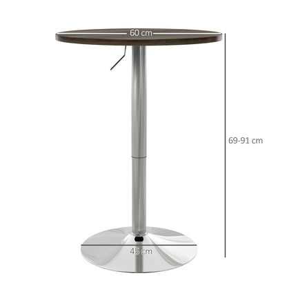 Round Adjustable Bar Table for 2, 27.2–35.8 in Height, 360° Swivel Top, Steel Base, Walnut