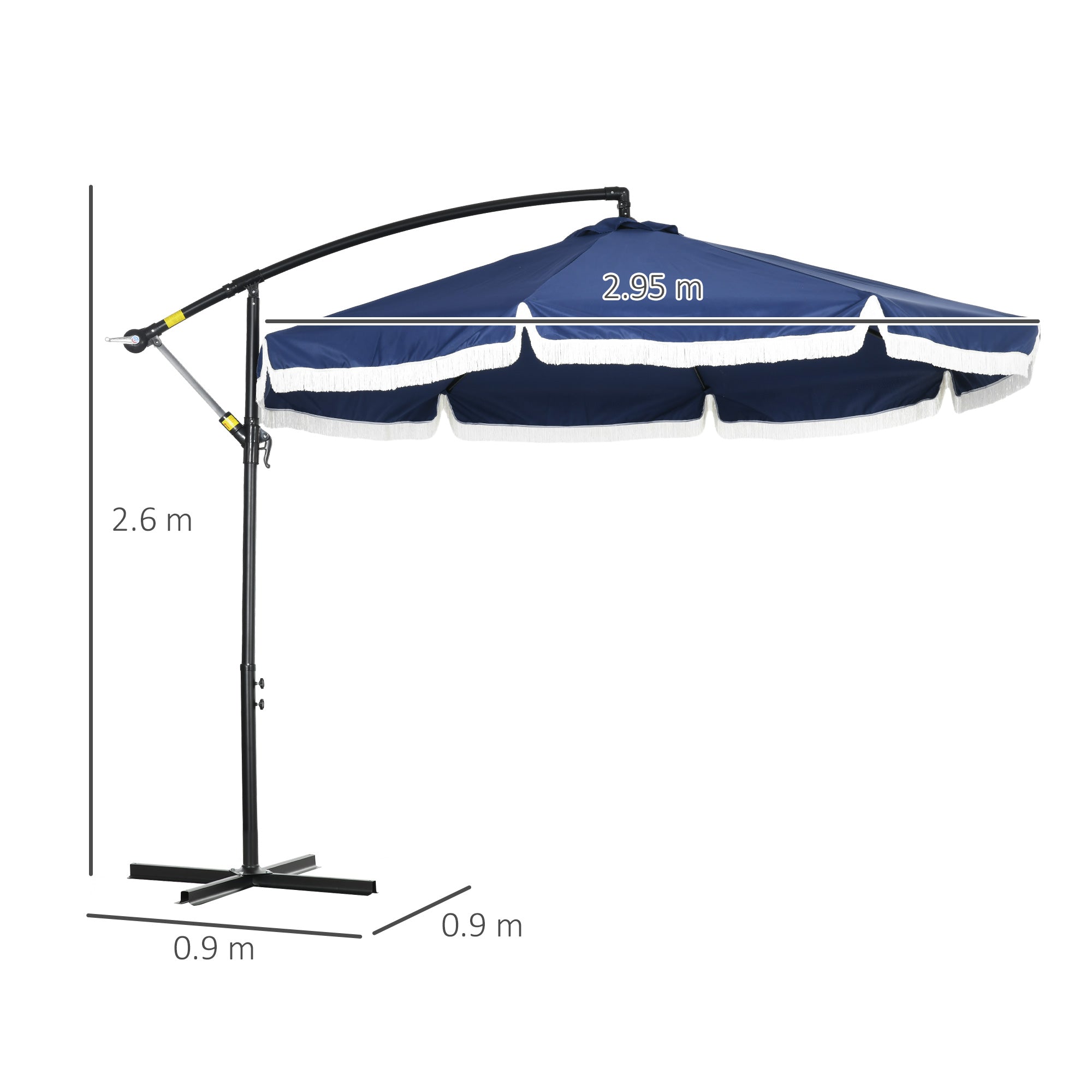 8-Rib Offset Umbrella with Side Crank and Cross Base, Steel and Polyester Garden Umbrella, Ø295x260 cm, Dark Blue