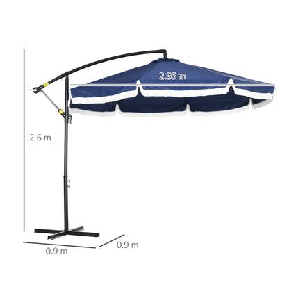 8-Rib Offset Umbrella with Side Crank and Cross Base, Steel and Polyester Garden Umbrella, Ø295x260 cm, Dark Blue