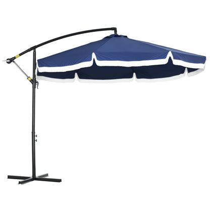8-Rib Offset Umbrella with Side Crank and Cross Base, Steel and Polyester Garden Umbrella, Ø295x260 cm, Dark Blue