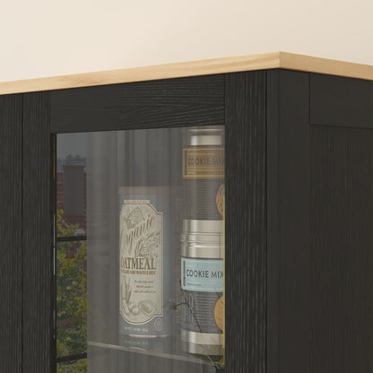 Kitchen Cabinet, Kitchen Buffet, Display Cabinet, Storage Cabinet with 2 Doors including 1 Glass Door - Storage Unit with Adjustable Shelves and 9 Compartments, 76 x 36 x 160 cm - Black