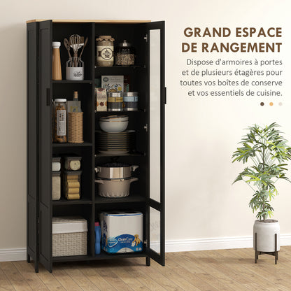 Kitchen Cabinet, Kitchen Buffet, Display Cabinet, Storage Cabinet with 2 Doors including 1 Glass Door - Storage Unit with Adjustable Shelves and 9 Compartments, 76 x 36 x 160 cm - Black