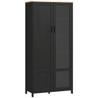 Kitchen Cabinet, Kitchen Buffet, Display Cabinet, Storage Cabinet with 2 Doors including 1 Glass Door - Storage Unit with Adjustable Shelves and 9 Compartments, 76 x 36 x 160 cm - Black