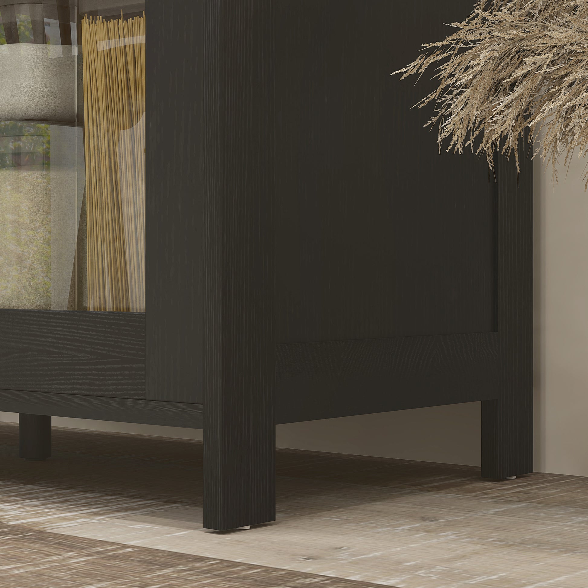Kitchen Cabinet, Kitchen Buffet, Display Cabinet, Storage Cabinet with 2 Doors including 1 Glass Door - Storage Unit with Adjustable Shelves and 9 Compartments, 76 x 36 x 160 cm - Black