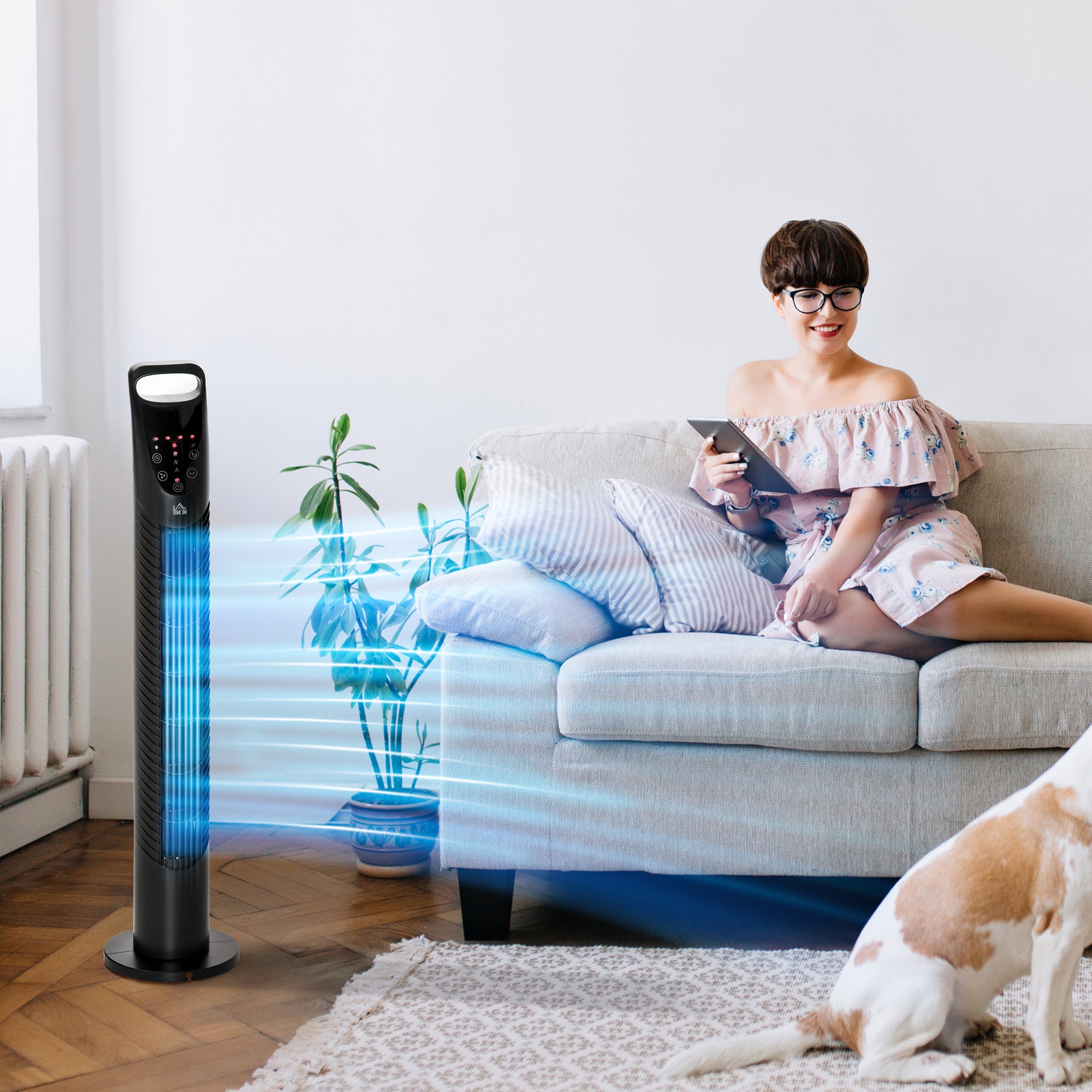Tower Fan Quiet with Remote Control, 78.5 cm Pedestal Fan Fan with 70° Oscillation, 3 Ventilation Levels, 7.5H Timer, for Bedroom, Black