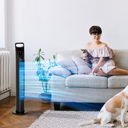 Tower Fan Quiet with Remote Control, 78.5 cm Pedestal Fan Fan with 70° Oscillation, 3 Ventilation Levels, 7.5H Timer, for Bedroom, Black