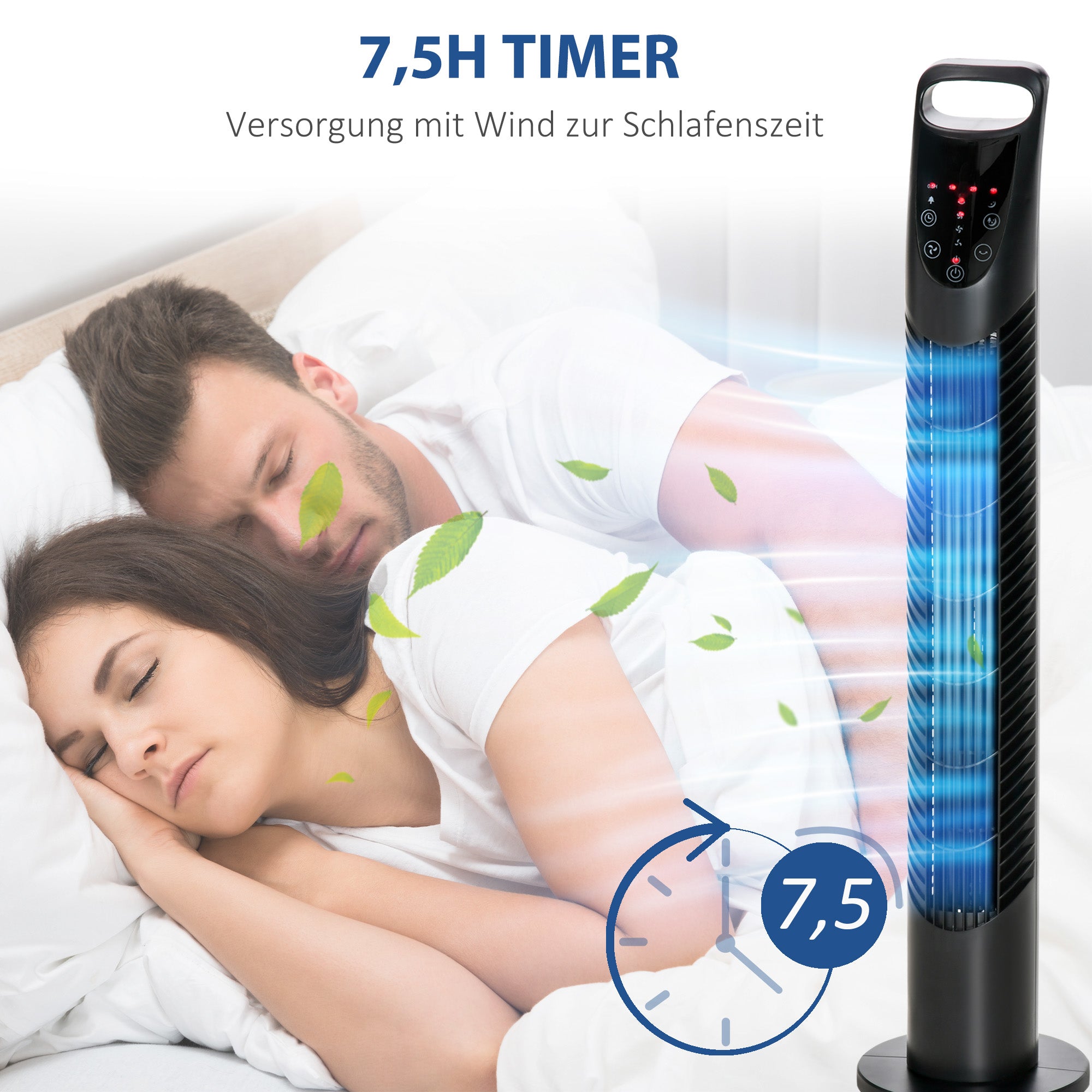 Tower Fan Quiet with Remote Control, 78.5 cm Pedestal Fan Fan with 70° Oscillation, 3 Ventilation Levels, 7.5H Timer, for Bedroom, Black