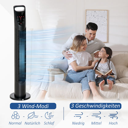 Tower Fan Quiet with Remote Control, 78.5 cm Pedestal Fan Fan with 70° Oscillation, 3 Ventilation Levels, 7.5H Timer, for Bedroom, Black