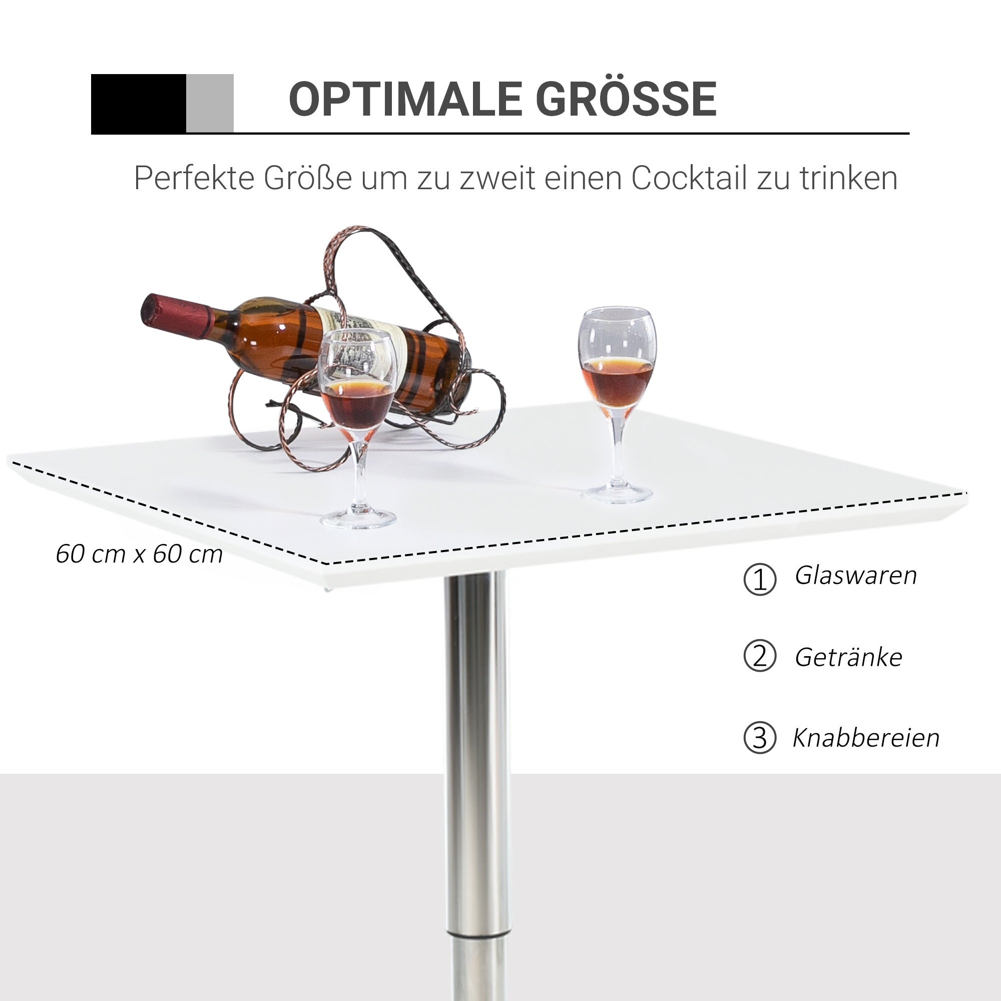 Bar Table Bistro Pub Height Adjustable Square Bar Table Steel White 60 x 60 x 69-92 cm