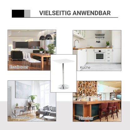 Bar Table Bistro Pub Height Adjustable Square Bar Table Steel White 60 x 60 x 69-92 cm