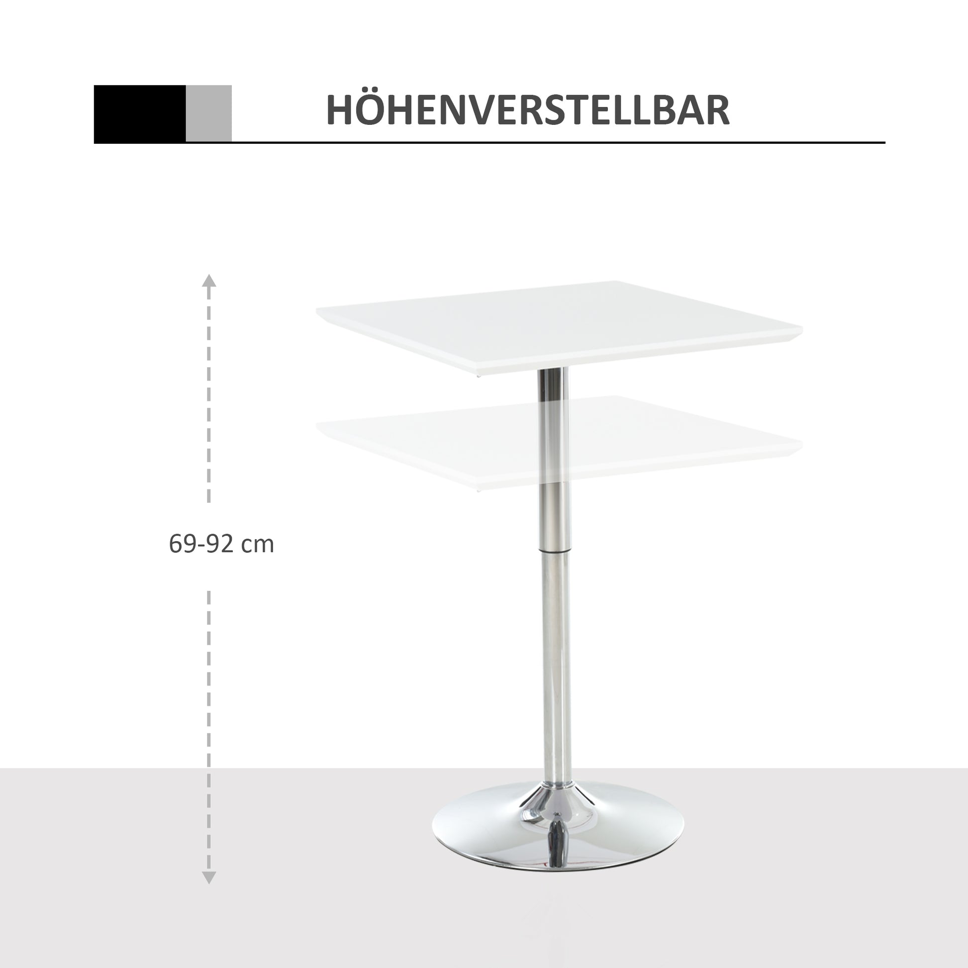 Bar Table Bistro Pub Height Adjustable Square Bar Table Steel White 60 x 60 x 69-92 cm