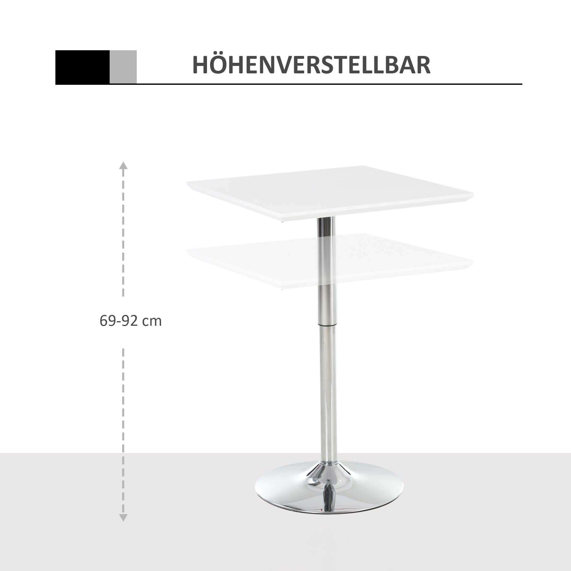 Bar Table Bistro Pub Height Adjustable Square Bar Table Steel White 60 x 60 x 69-92 cm