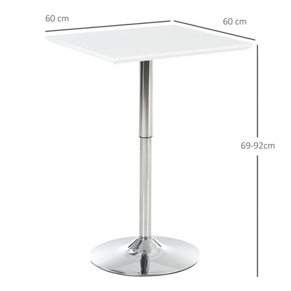 Bar Table Bistro Pub Height Adjustable Square Bar Table Steel White 60 x 60 x 69-92 cm