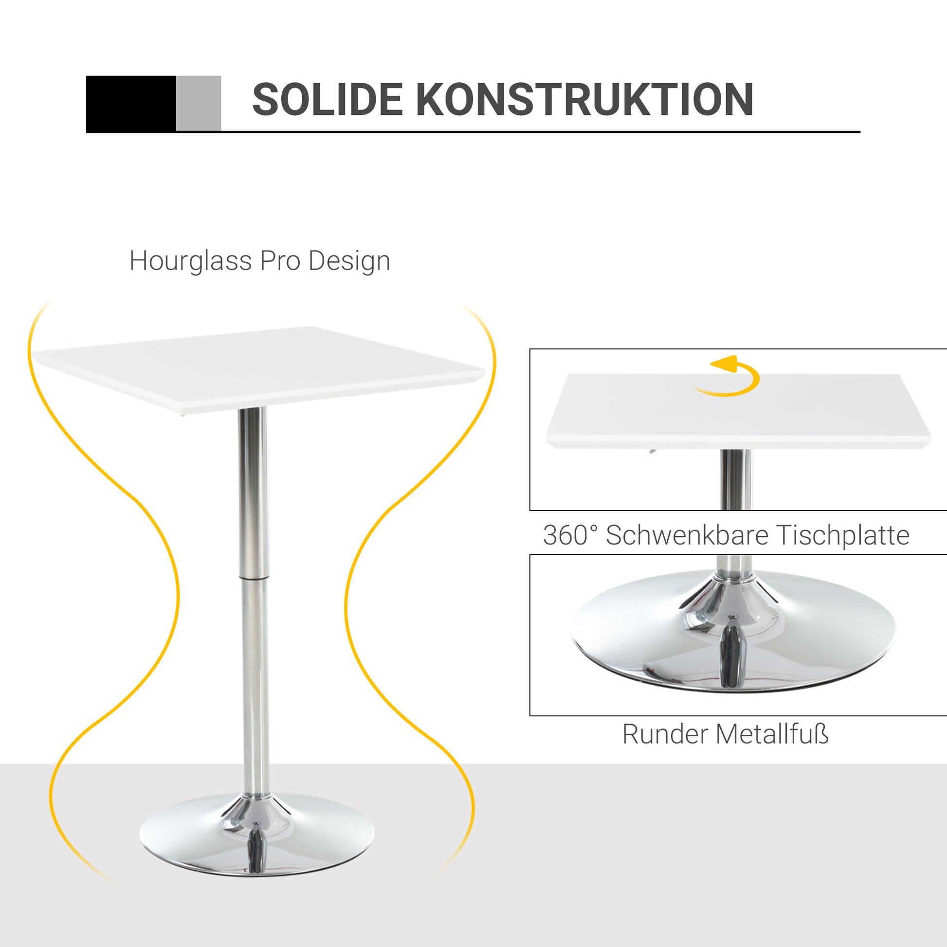 Bar Table Bistro Pub Height Adjustable Square Bar Table Steel White 60 x 60 x 69-92 cm