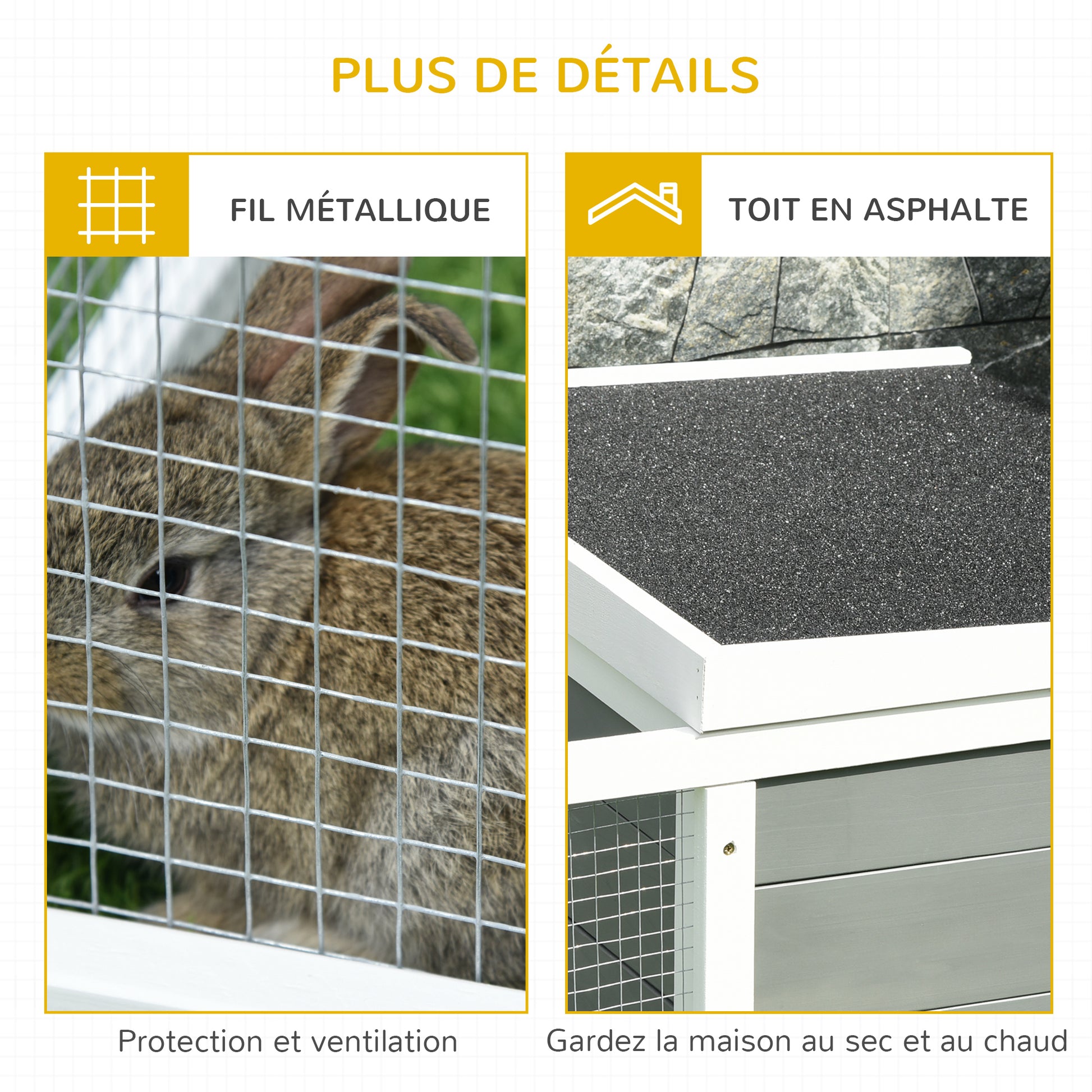 Rabbit Hutch Waterproof Large Space Solid Wood Gray 115x66x47.5 cm