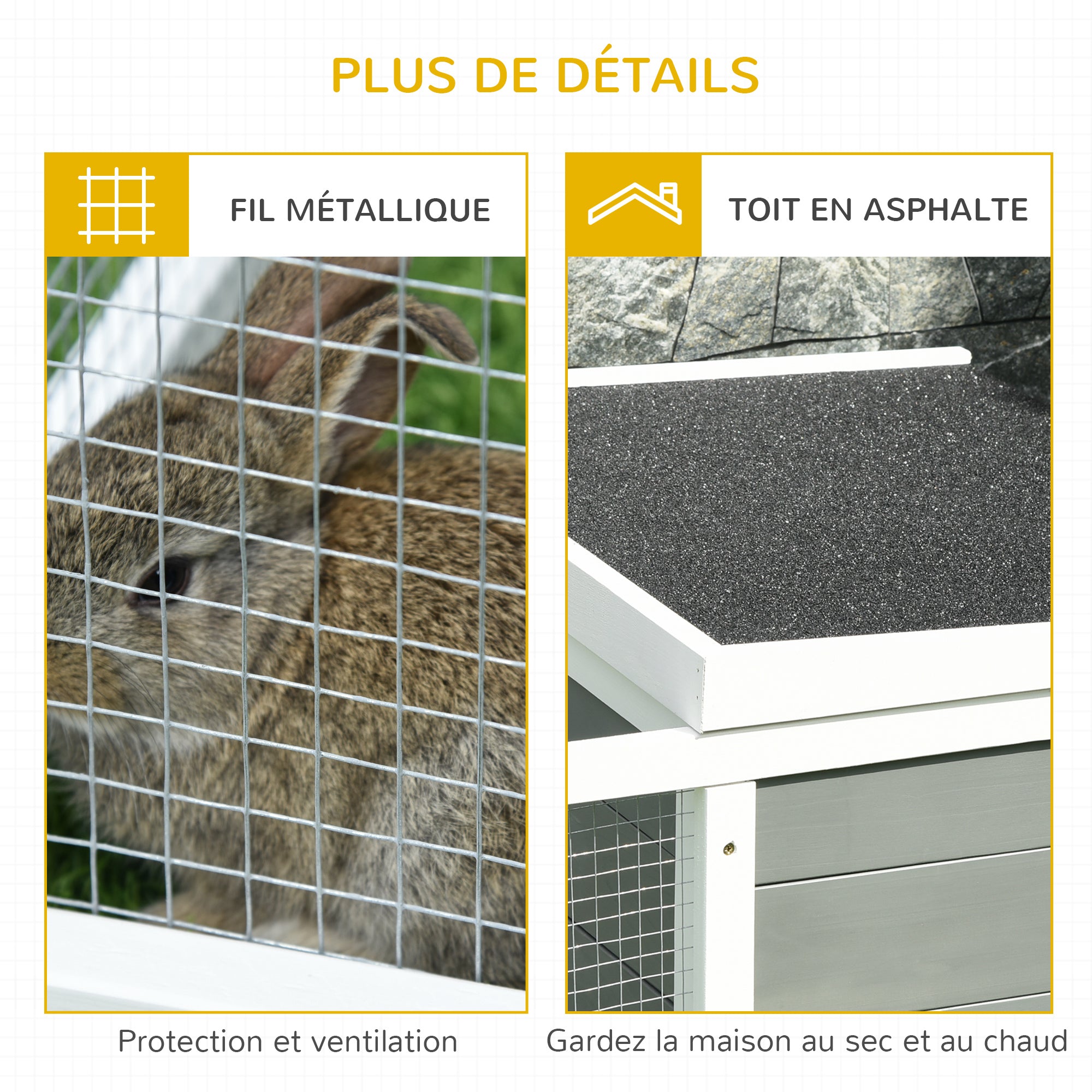 Rabbit Hutch Waterproof Large Space Solid Wood Gray 115x66x47.5 cm