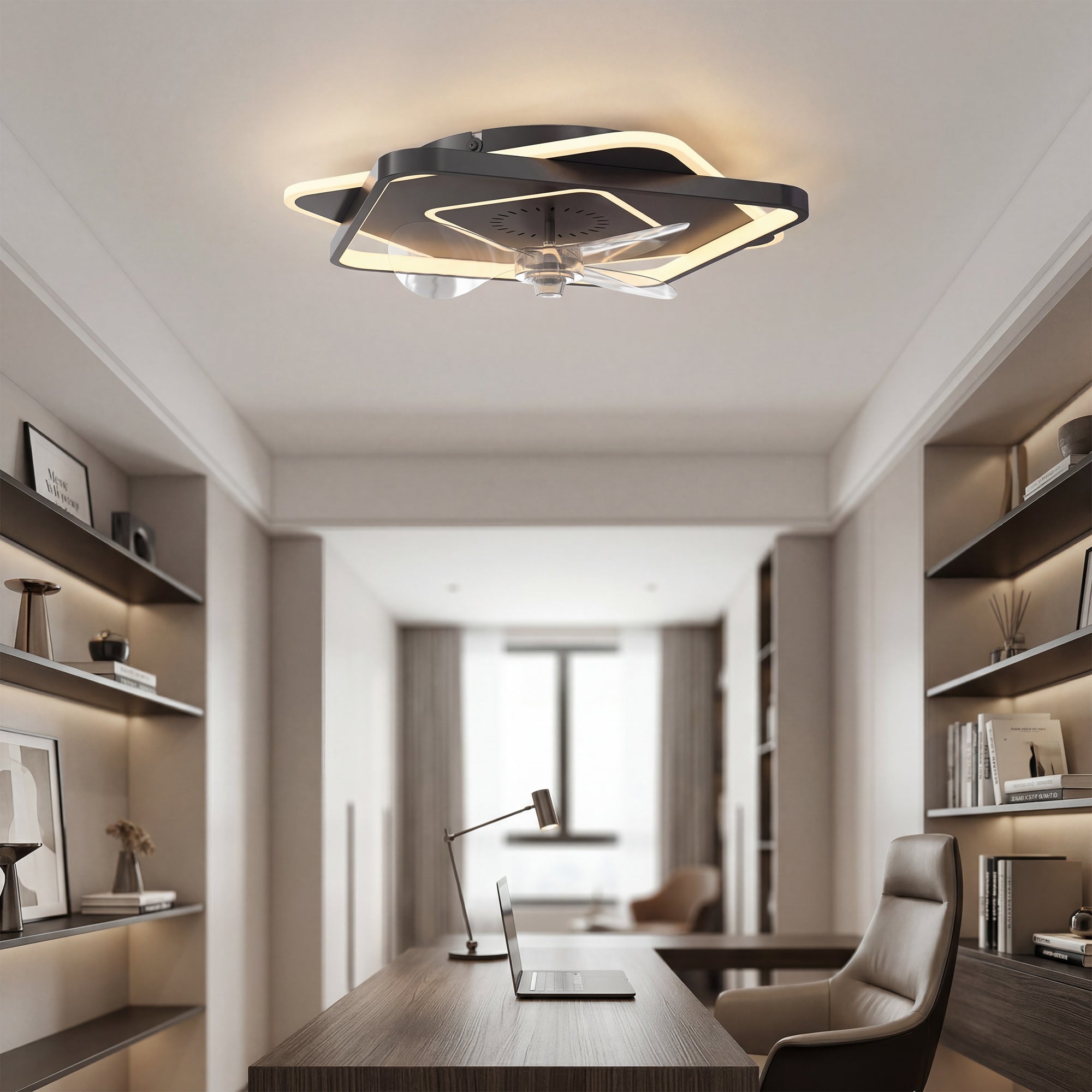 LED Ceiling Light with Fan, Quiet 21" Ceiling Fan Light, 6 Speeds, Timer, Remote Control, 3 Color Temperatures, DC Motor, Black