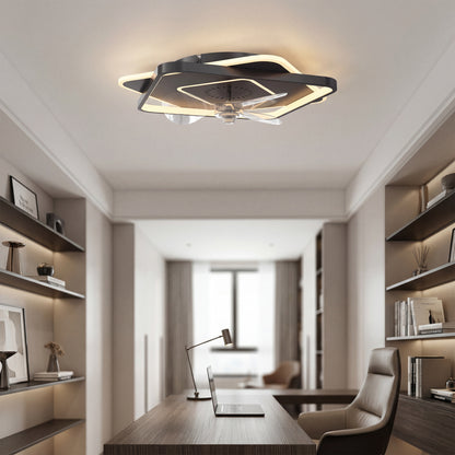 LED Ceiling Light with Fan, Quiet 21" Ceiling Fan Light, 6 Speeds, Timer, Remote Control, 3 Color Temperatures, DC Motor, Black
