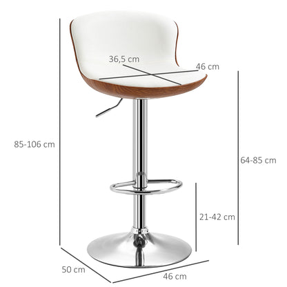 Set of 2 Contemporary Design Bar Stools Adjustable Seat Height 64-85 cm Swivel 360° Synthetic Cover Cream Imitation Wood