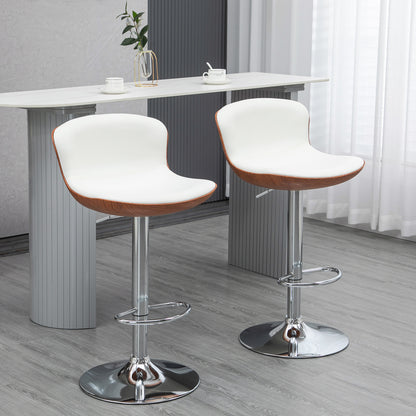 Set of 2 Contemporary Design Bar Stools Adjustable Seat Height 64-85 cm Swivel 360° Synthetic Cover Cream Imitation Wood