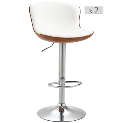 Set of 2 Contemporary Design Bar Stools Adjustable Seat Height 64-85 cm Swivel 360° Synthetic Cover Cream Imitation Wood