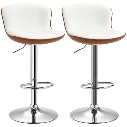 Set of 2 Contemporary Design Bar Stools Adjustable Seat Height 64-85 cm Swivel 360° Synthetic Cover Cream Imitation Wood