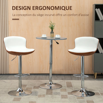 Set of 2 Contemporary Design Bar Stools Adjustable Seat Height 64-85 cm Swivel 360° Synthetic Cover Cream Imitation Wood