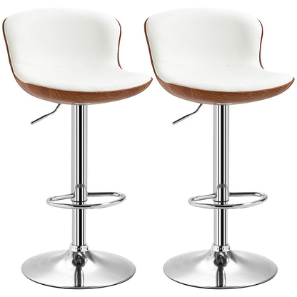 Set of 2 Contemporary Design Bar Stools Adjustable Seat Height 64-85 cm Swivel 360° Synthetic Cover Cream Imitation Wood