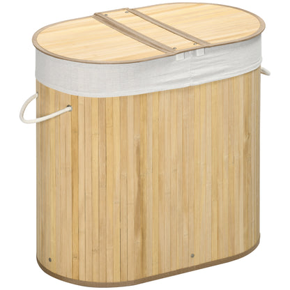 Bamboo Laundry Basket with Lid 100L Laundry Collector with Handles, 2 Removable Laundry Bags, Laundry Sorter Laundry Box for Laundry Room, Bathroom, Bedroom, Natural Wood
