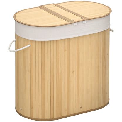 Bamboo Laundry Basket with Lid 100L Laundry Collector with Handles, 2 Removable Laundry Bags, Laundry Sorter Laundry Box for Laundry Room, Bathroom, Bedroom, Natural Wood