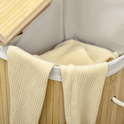 Bamboo Laundry Basket with Lid 100L Laundry Collector with Handles, 2 Removable Laundry Bags, Laundry Sorter Laundry Box for Laundry Room, Bathroom, Bedroom, Natural Wood