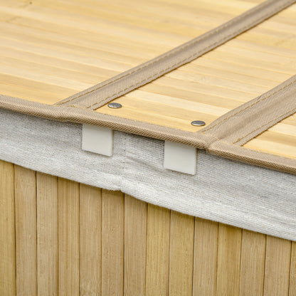 Bamboo Laundry Basket with Lid 100L Laundry Collector with Handles, 2 Removable Laundry Bags, Laundry Sorter Laundry Box for Laundry Room, Bathroom, Bedroom, Natural Wood