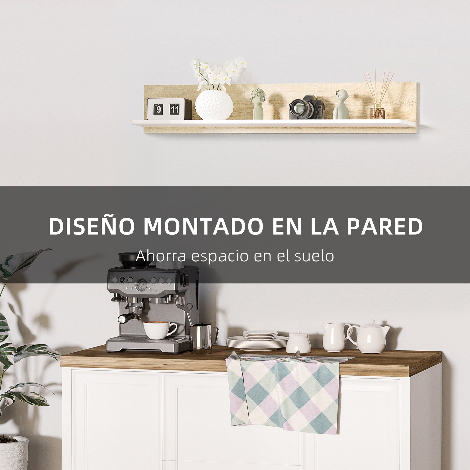 Floating Shelf Wall Mounted Wooden Wall Shelf for Living Room Bedroom Hallway Kitchen Bathroom 120x15x20 cm Oak and White