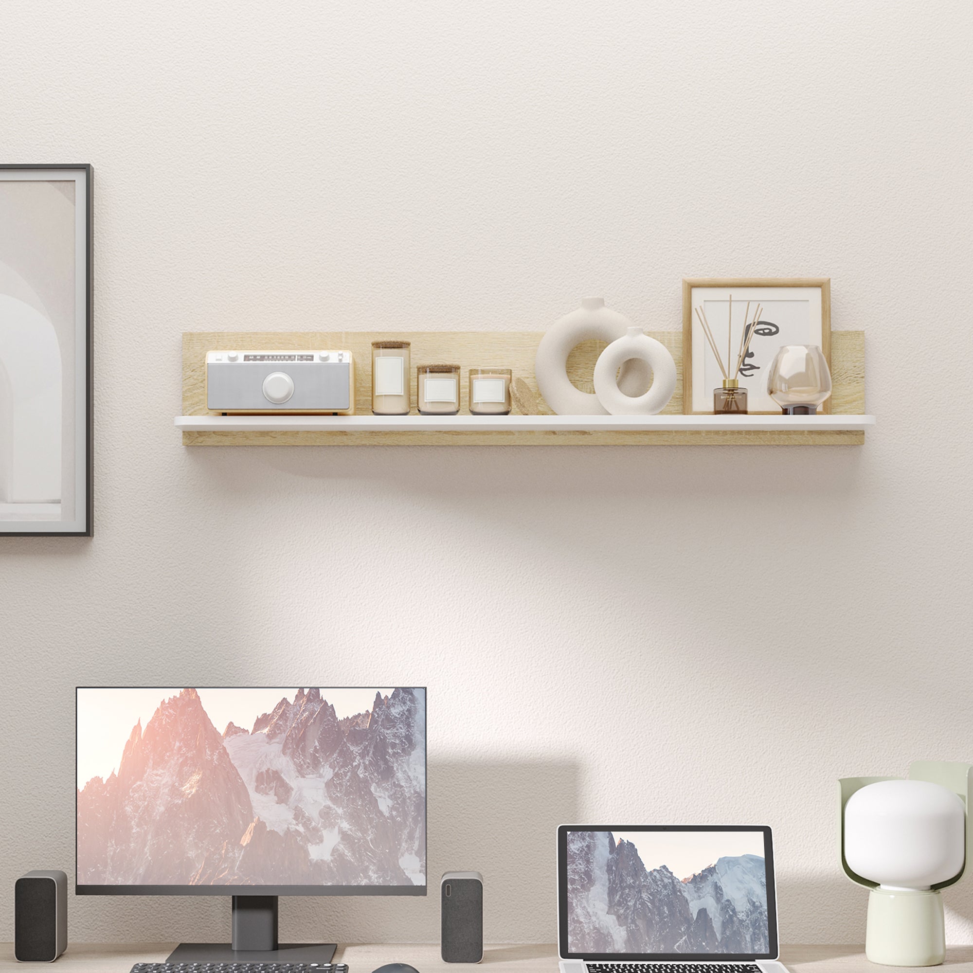 Floating Shelf Wall Mounted Wooden Wall Shelf for Living Room Bedroom Hallway Kitchen Bathroom 120x15x20 cm Oak and White
