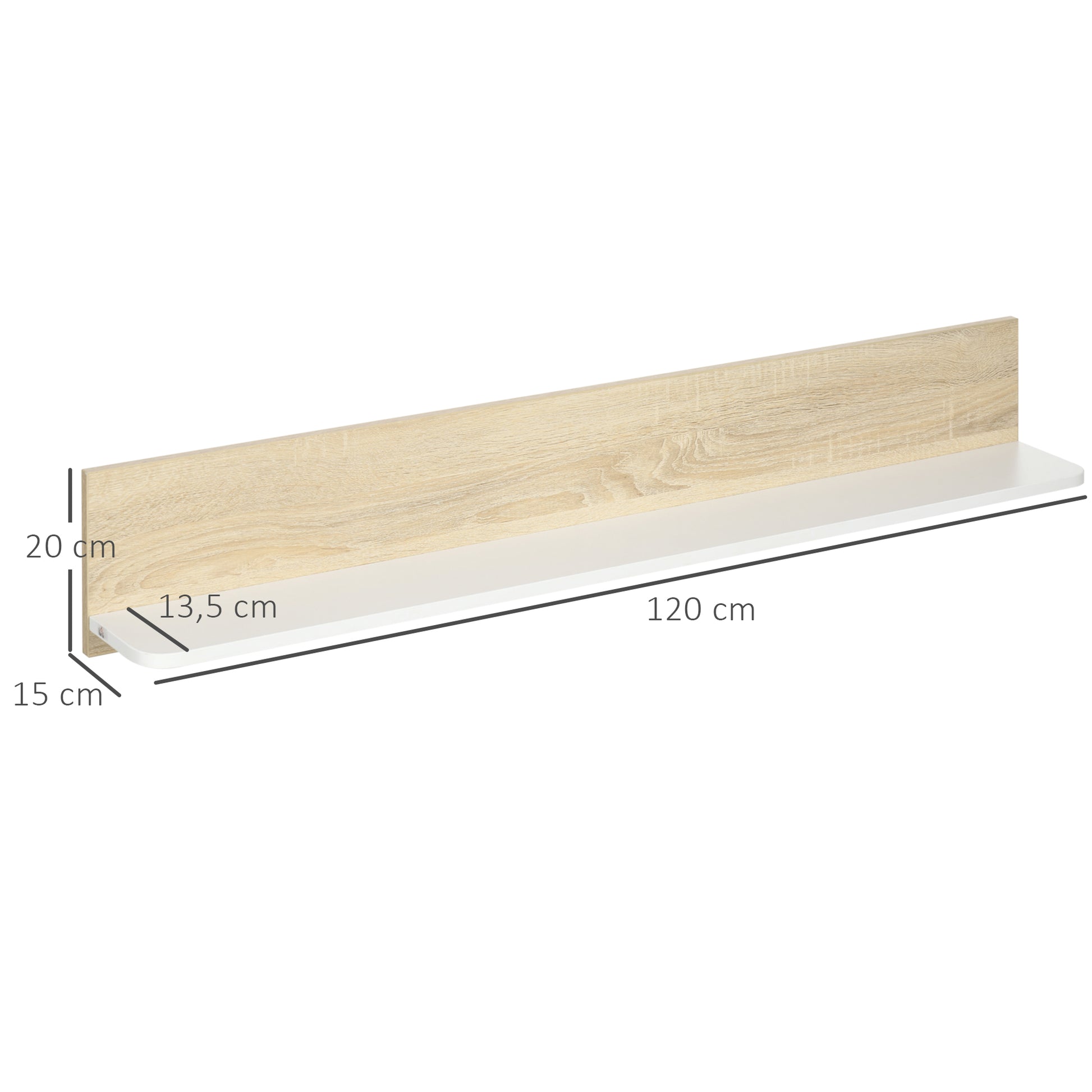 Floating Shelf Wall Mounted Wooden Wall Shelf for Living Room Bedroom Hallway Kitchen Bathroom 120x15x20 cm Oak and White