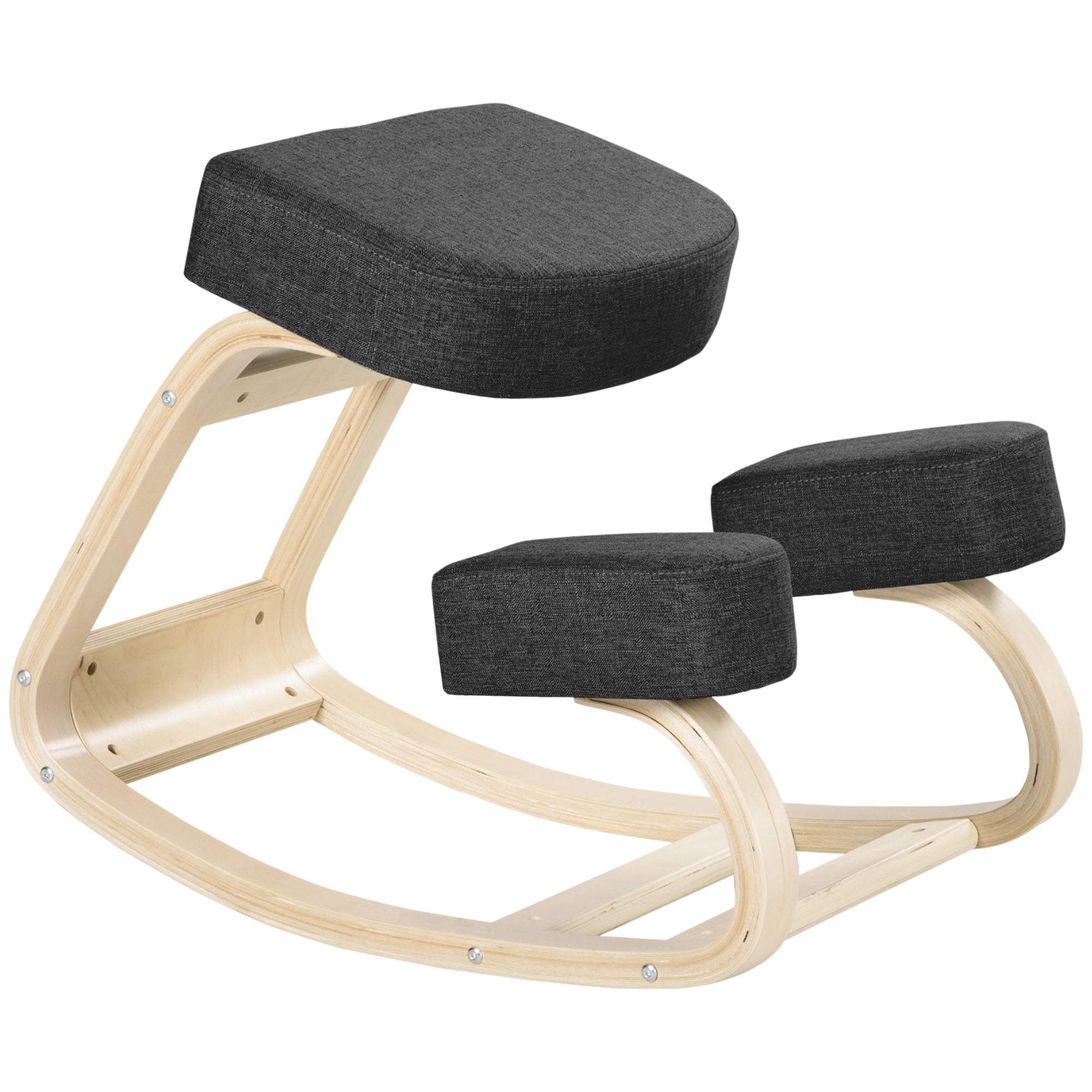 Ergonomic Kneeling Chair with Birch Wood Frame, Foam and Polyester Cushion for Home and Office, Black