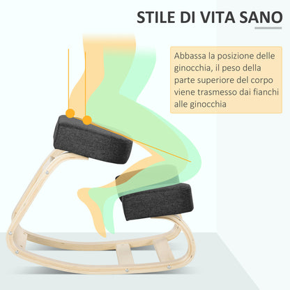 Ergonomic Kneeling Chair with Birch Wood Frame, Foam and Polyester Cushion for Home and Office, Black