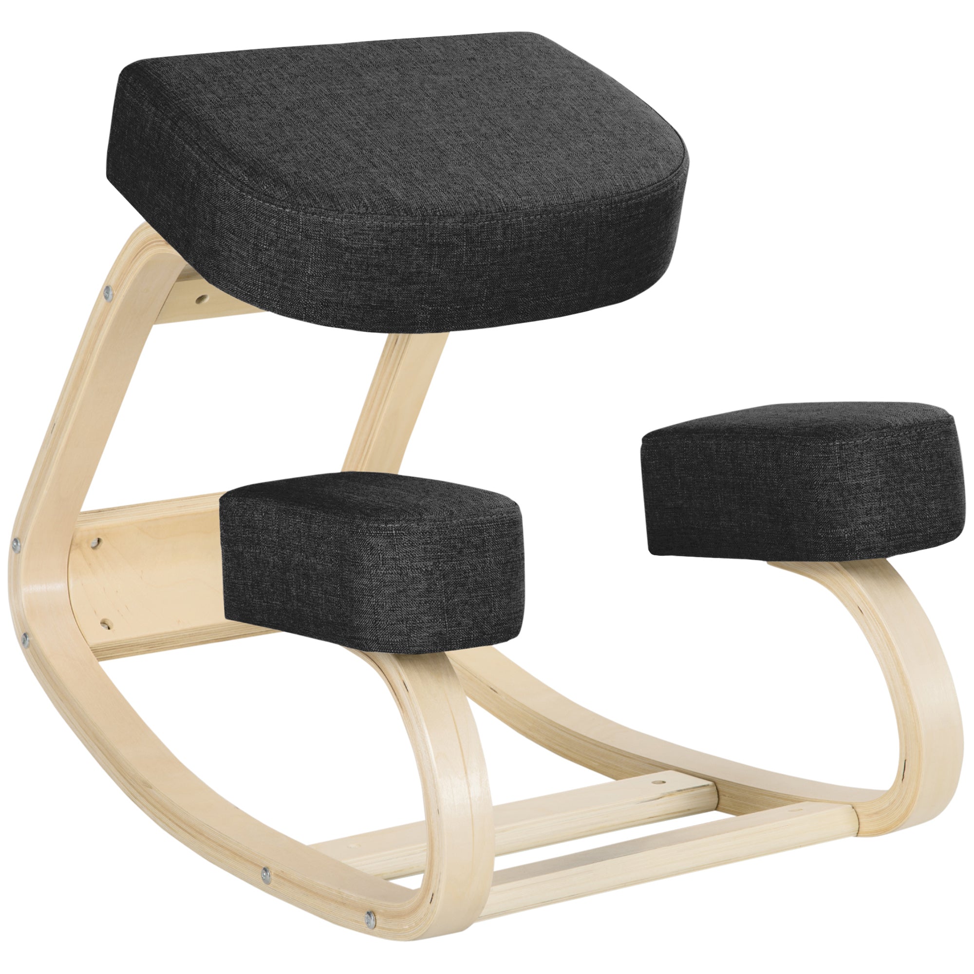 Ergonomic Kneeling Chair with Birch Wood Frame, Foam and Polyester Cushion for Home and Office, Black