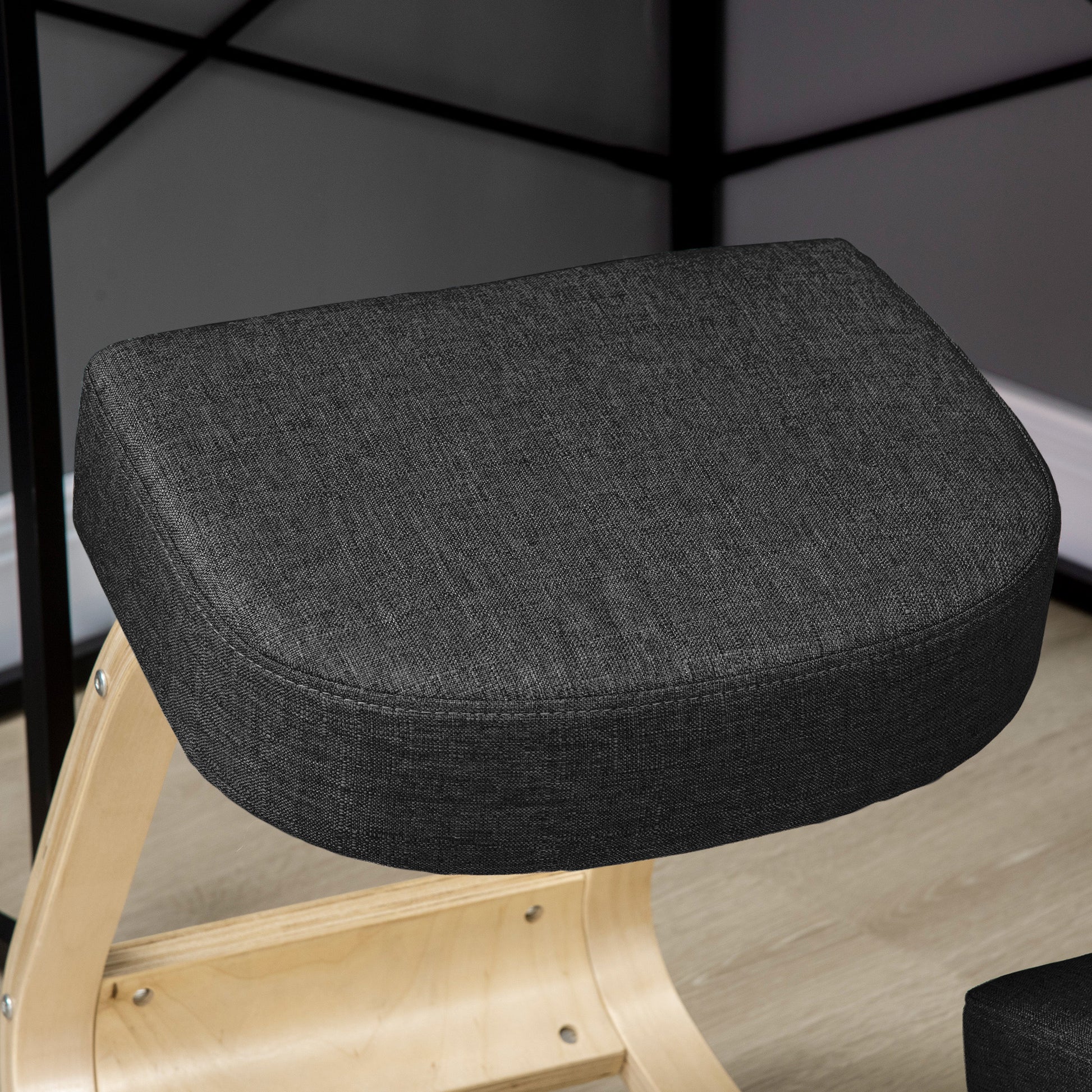 Ergonomic Kneeling Chair with Birch Wood Frame, Foam and Polyester Cushion for Home and Office, Black