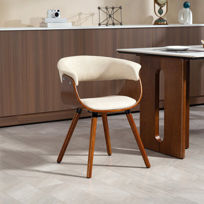 Dining Chair Kitchen Chair with Backrest, Linen Look, Upholstered Armchair with Wood Legs for Dining Table, Beige