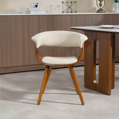 Dining Chair Kitchen Chair with Backrest, Linen Look, Upholstered Armchair with Wood Legs for Dining Table, Beige