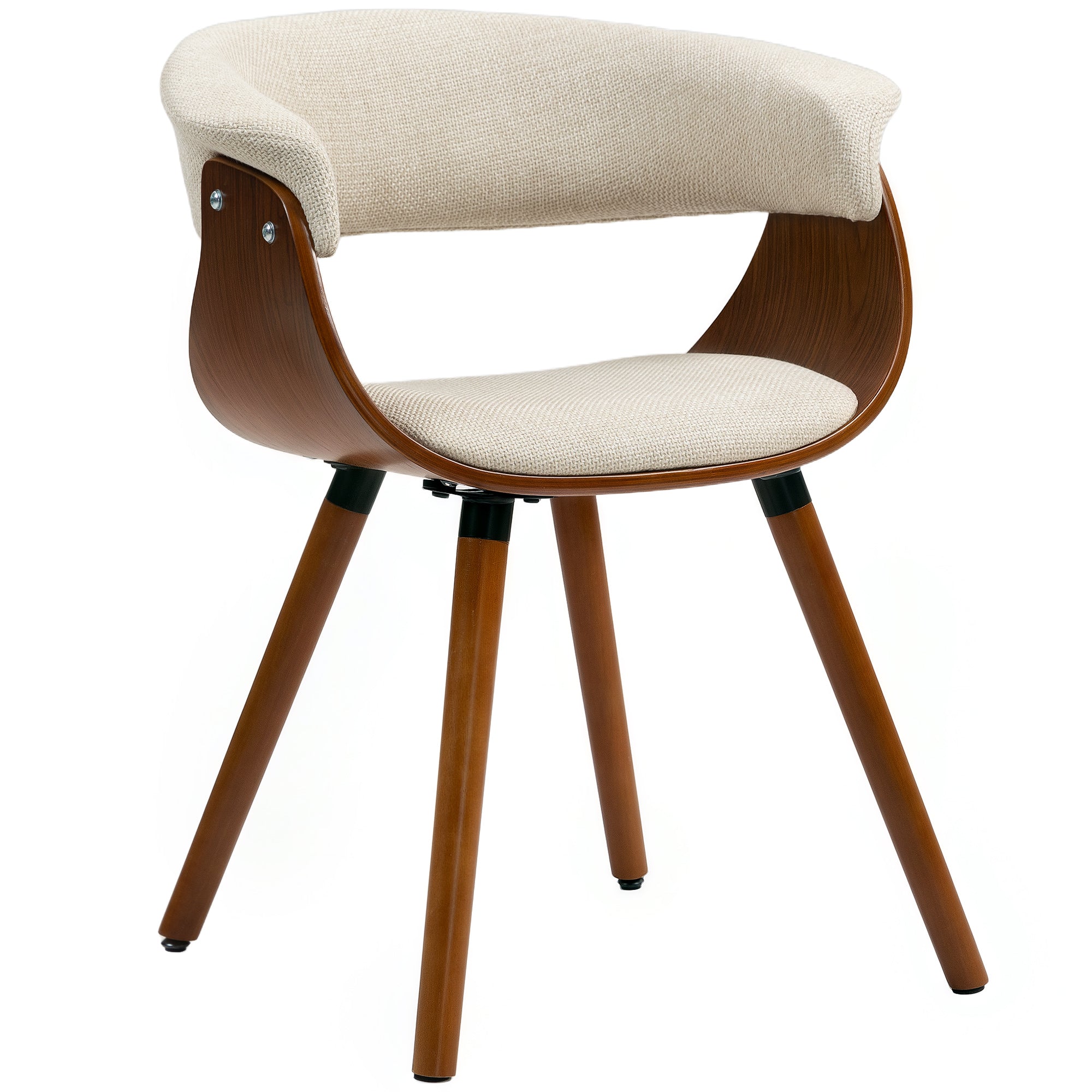 Dining Chair Kitchen Chair with Backrest, Linen Look, Upholstered Armchair with Wood Legs for Dining Table, Beige