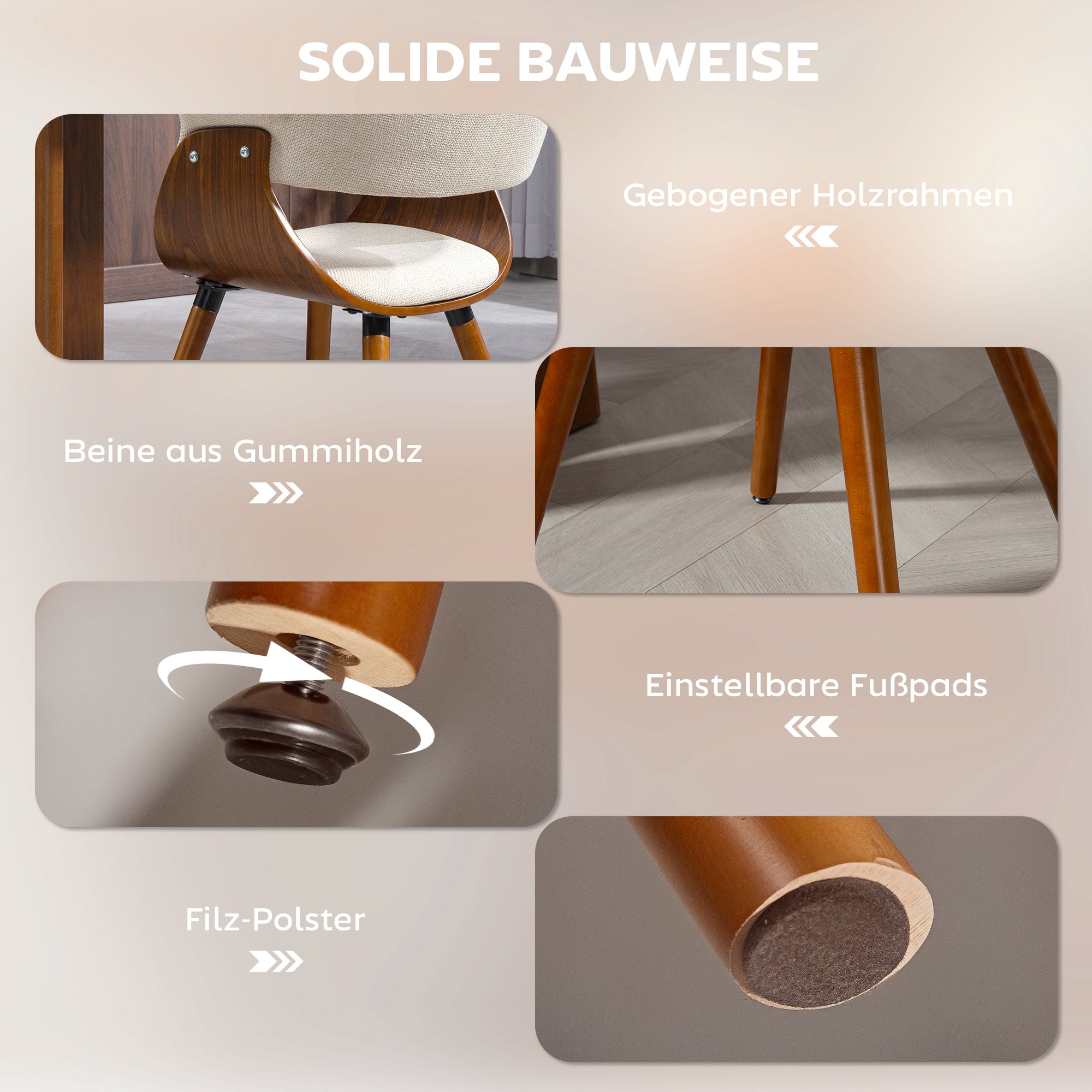 Dining Chair Kitchen Chair with Backrest, Linen Look, Upholstered Armchair with Wood Legs for Dining Table, Beige