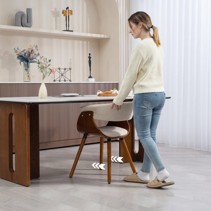 Dining Chair Kitchen Chair with Backrest, Linen Look, Upholstered Armchair with Wood Legs for Dining Table, Beige