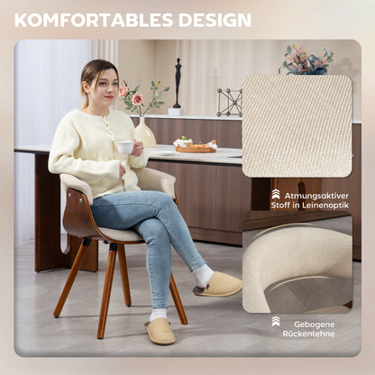 Dining Chair Kitchen Chair with Backrest, Linen Look, Upholstered Armchair with Wood Legs for Dining Table, Beige