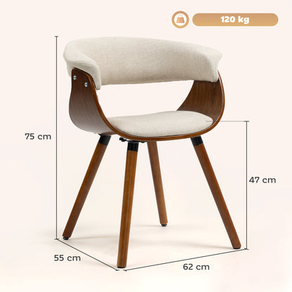 Dining Chair Kitchen Chair with Backrest, Linen Look, Upholstered Armchair with Wood Legs for Dining Table, Beige
