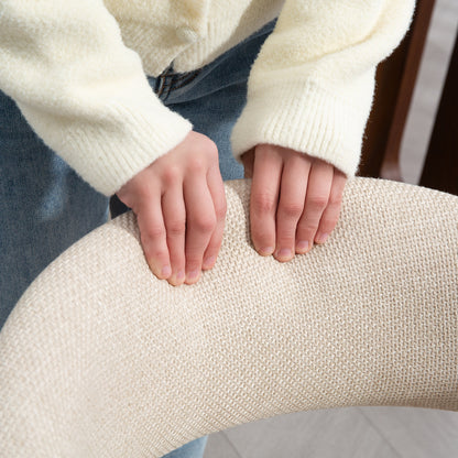 Dining Chair Kitchen Chair with Backrest, Linen Look, Upholstered Armchair with Wood Legs for Dining Table, Beige